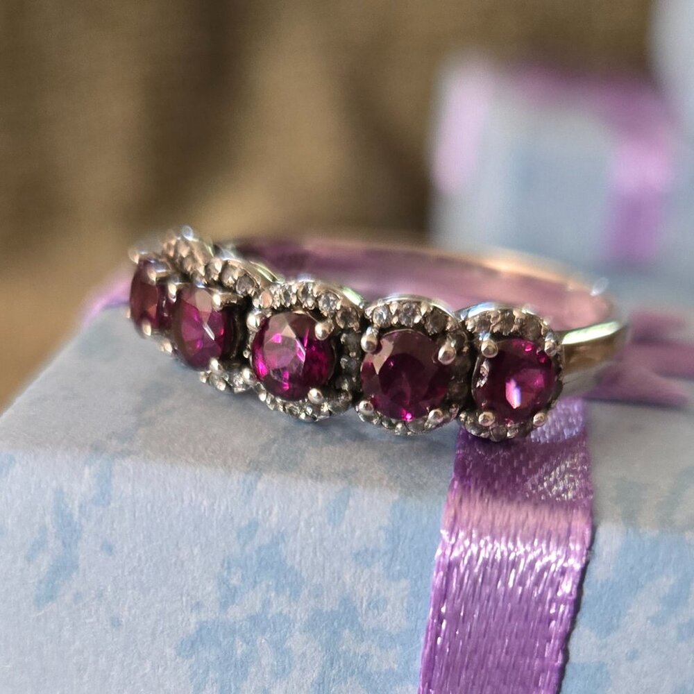 Rhodolite Garnet Ring, 925 silver, size 10